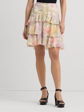 Lauren Ralph Lauren Women Floral Crinkle Georgette Tiered Skirt Size 8 10 14 18